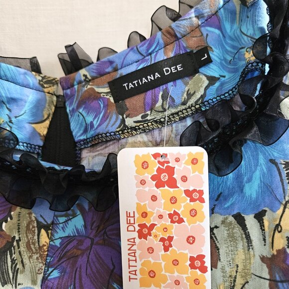 Size M Retro Shift Dress Ruffled Trim Vintage Fabric NWT - Picture 9 of 9